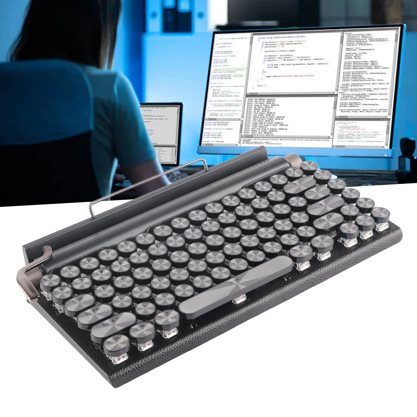 Vintage Wireless Mechanical Keyboard with 83 Keys and Metal Round Blue Switches
