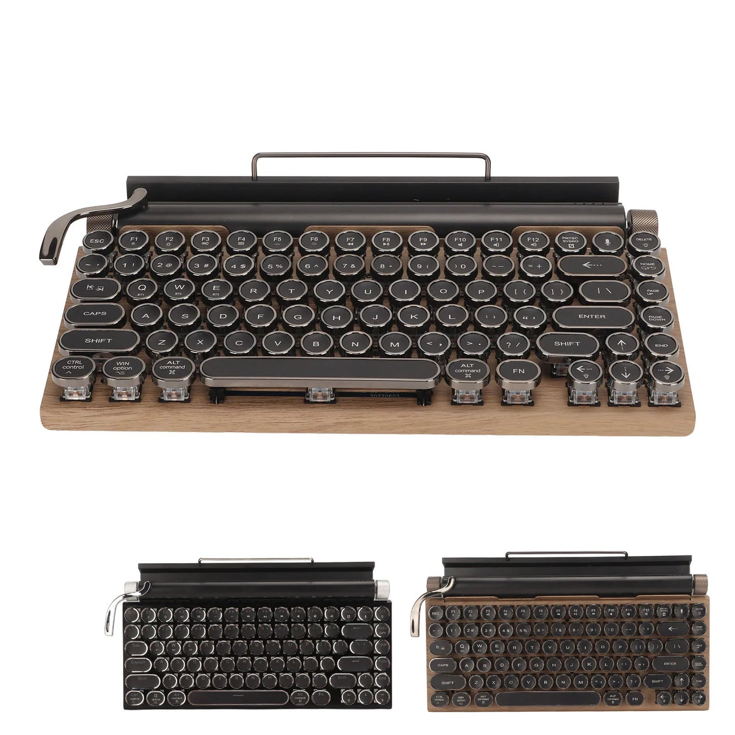 Vintage Wireless Mechanical Keyboard with 83 Keys and Metal Round Blue Switches